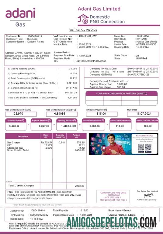 realista Modelo de conta de serviços públicos Adani da Índia em formatos Word e PDF
